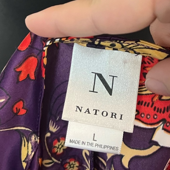 Natori paisley printed purple midi length satin nightgown size large - Picture 6 of 8